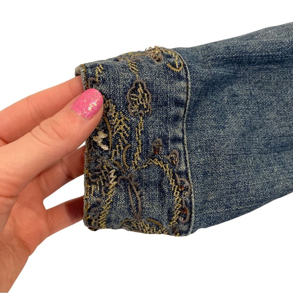 Vintage 90's Embroidered Beaded Blue Denim Jacket Size 1 Women's Chico's Boho - Picture 4 of 14